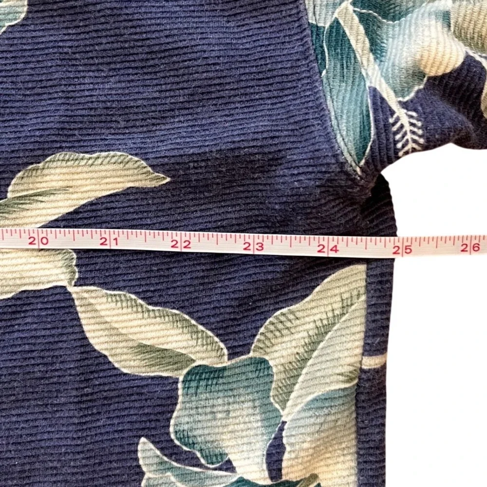 Tommy Bahama Mens XL Blue Ribbed Cotton Floral Tropical Polo Shirt Short‎ Sleeve